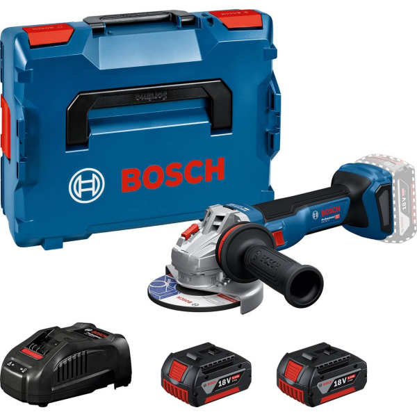 Акумуляторна безщіткова кутова шліфувальна машина Bosch GWS 18V-11 (06019N4103) (2 аку 5Ah та ЗП в L-Boxx)