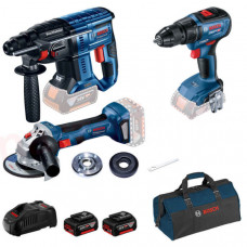 Набір інструментів Bosch Professional перфоратор GBH 180-LI + дриль-шурупокрут GSR 18V-50 + болгарка GWS 180-LI в сумці з 2 акб GBA 18V 5.0Ah і з/п GAL 1880 CV 0615990M32