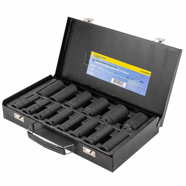 Набір головок ударних глибоких 14пр. 1/2" 6-гранні (11-15, 17-19, 21, 22, 24, 27, 30, 32мм) Partner PA-4141MPB