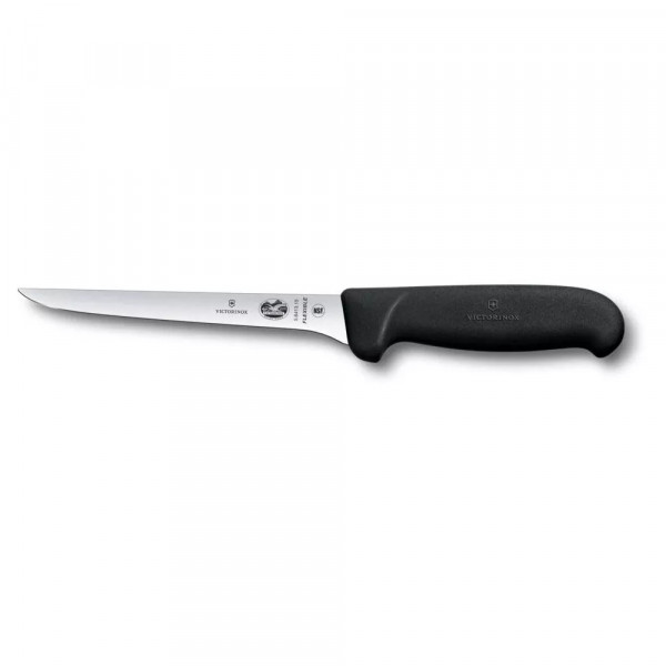 Ніж кухонний обвалювальний 15 см Victorinox Fibrox Boning дуже вузьке пряме гнучке лезо гладка кромка Чорний (5.6413.15)