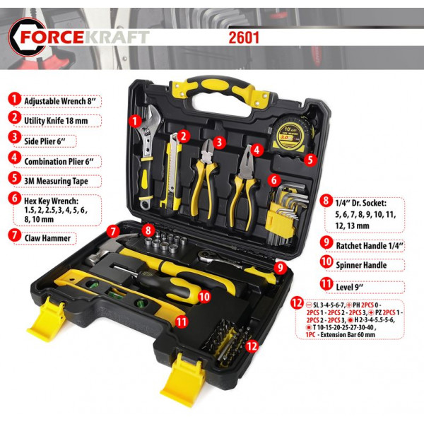 Набір інструментів 60 предметів 1/4 "(6гр.) (4-13мм) FORCEKRAFT FK-2601 Набір інструментів 60 предметів 1/4 "(6гр.) (4-13мм) FORCEKRAFT FK-2601