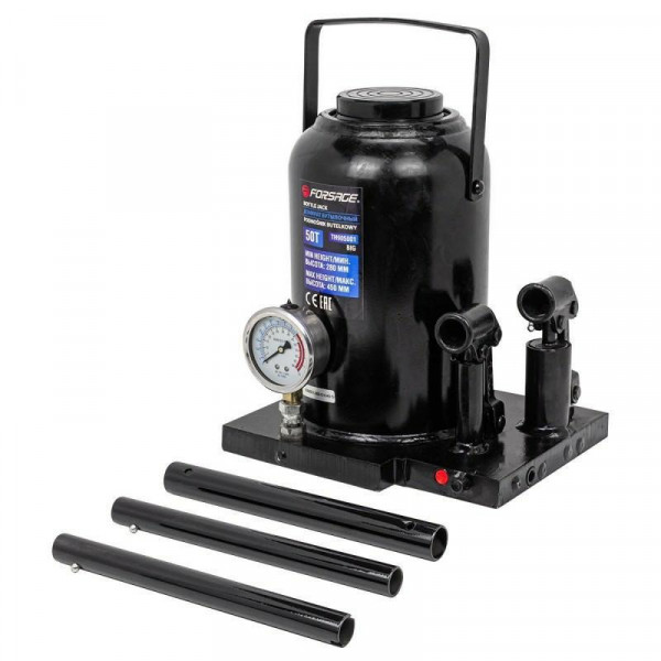 Домкрат 50т (280-450мм) пляшковий двухшвідкисний з манометром Forsage F-TH905001 BIG