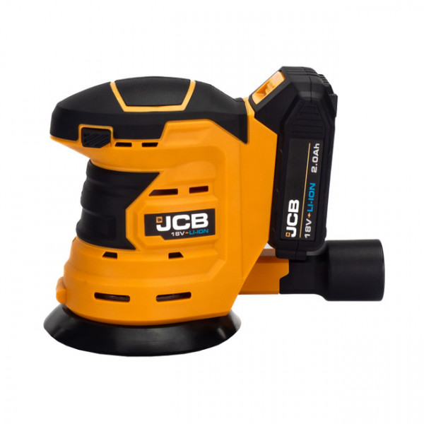 Акумуляторна ексцентрикова шліфувальна машина JCB 18V (125 мм) з батареєю 2.0 Аг та швидким зарядним пристроєм + сумка JCB-18OS-2XB-E