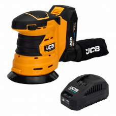 Акумуляторна ексцентрикова шліфувальна машина JCB 18V (125 мм) з батареєю 2.0 Аг та швидким зарядним пристроєм + сумка JCB-18OS-2XB-E