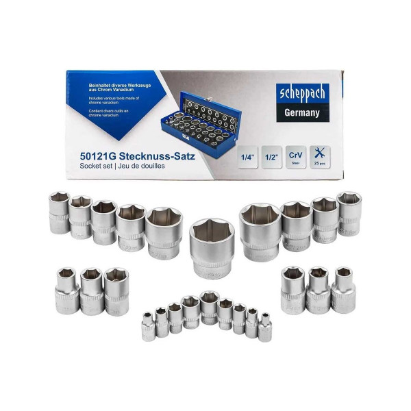 Набір головок 1/4'', 1/2'', 25 предметів (6гр.) SCHEPPACH SCH-50121G