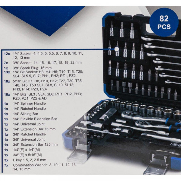 Набір інструменту 82 предмети 1/4"&3/8" (6-гр.) (4-22мм) SCHEPPACH SCH-4821-5DS