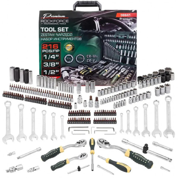 Набір інструментів 216пр. 1/4" 3/8" 1/2" (6гр,12гр) Rockforce RF-38841 Premium Набір інструментів 216пр. 1/4" 3/8" 1/2" (6гр,12гр) Rockforce RF-38841 Premium