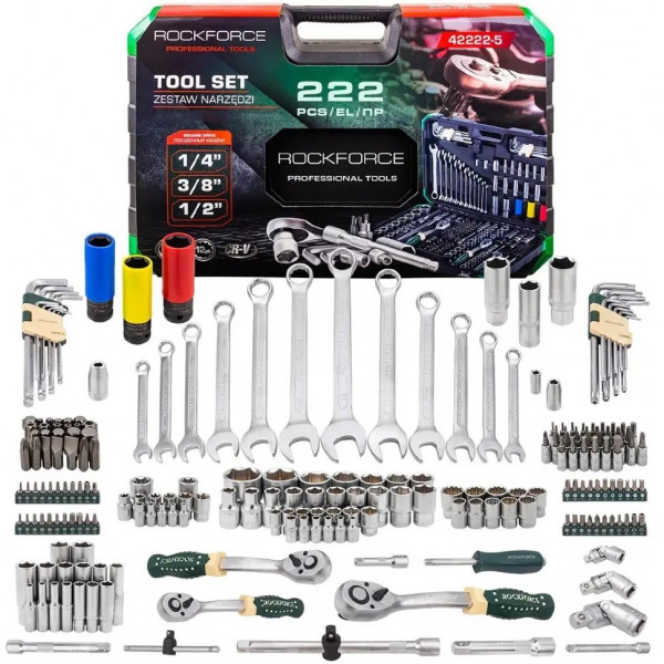 Набір інструментів 222пр. 1/4", 3/8", 1/2" (6гр.) Rockforce RF-42222-5 Набір інструментів 222пр. 1/4", 3/8", 1/2" (6гр.) Rockforce RF-42222-5
