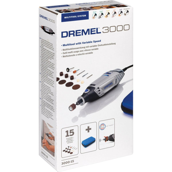 Багатофункціональний інструмент Dremel 3000-15 з 15 насадками, в м'якому кейсі F0133000JA
