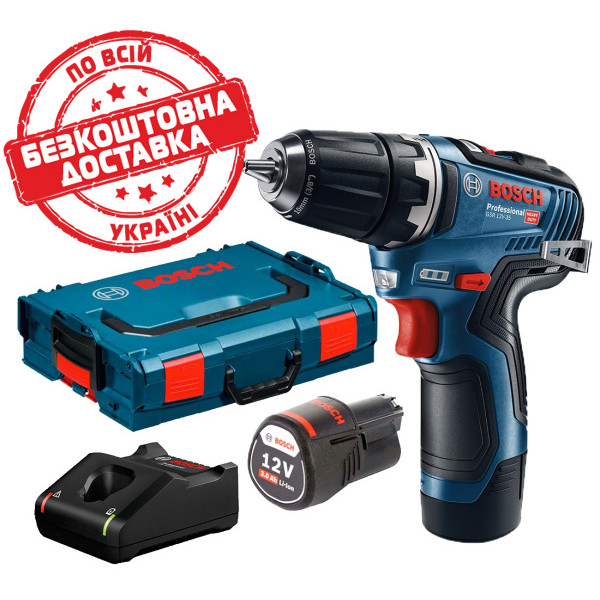 Безщітковий акумуляторний дриль-шурупокрут Bosch GSR 12V-35 Professional в L-Boxx 102 із 2 акб GBA 12V 3.0 Ah та з/п GAL 12V-40 06019H8002