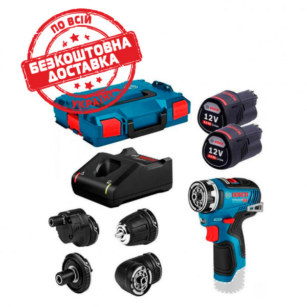 Безщітковий акумуляторний шурупокрут Bosch Professional GSR 12V-35 FC із 4 адаптерами в L-Boxx 102 із 2 акб GBA 12V 3.0Ah та з/п GAL 12V-40 06019H3000