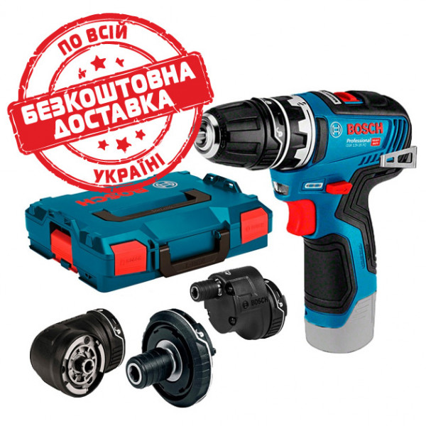 Безщітковий акумуляторний дриль-шурупокрут Bosch GSR 12V-35 FC Professional в L-Boxx 102 із 4 адаптерами, без акб та з/п 06019H3003