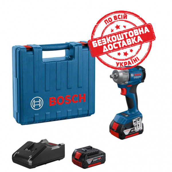 Акумуляторний ударний гайкокрут Bosch Professional GDS 18V-350 з 2 акб GBA 18V 4 Ah та з/п GAL 18V-20, в кейсі 06019M5021