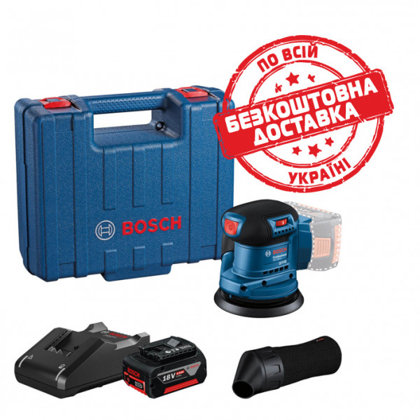 Ексцентрикова шліфмашина акумуляторна Bosch Professional GEX 185-LI в кейсі з акб GBA 18V 4.0Ah і з/п GAL 18V-40 06013A5021