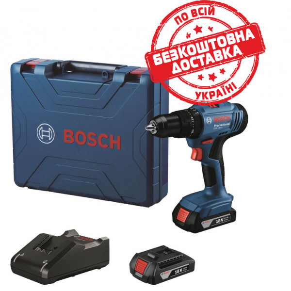 Акумуляторний ударний дриль-шурупокрут Bosch Professional GSB 183-LI з 2 акб GBA 18V 2 Ah і з/п GAL 18V-20, в кейсі 06019K9100