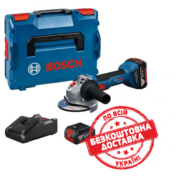 Акумуляторна кутова шліфмашина Bosch GWS 18V-8 Professional з 2 акб GBA 18V 5 Ah та з/п GAL 18V-40, в L-BOXX 136 06019N9003