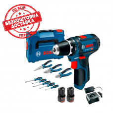 Акумуляторний дриль-шуруповерт GSR 12V-15 Bosch Professional, 2 акб, з/п, набір інструментів в кейсі 060186810R