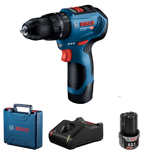 Безщітковий акумуляторний ударний шурупокрут Bosch Professional GSB 12V-30 у кейсі з 2 акб GBA 12V 2Ah та з/п GAL 12V-40 06019G9100