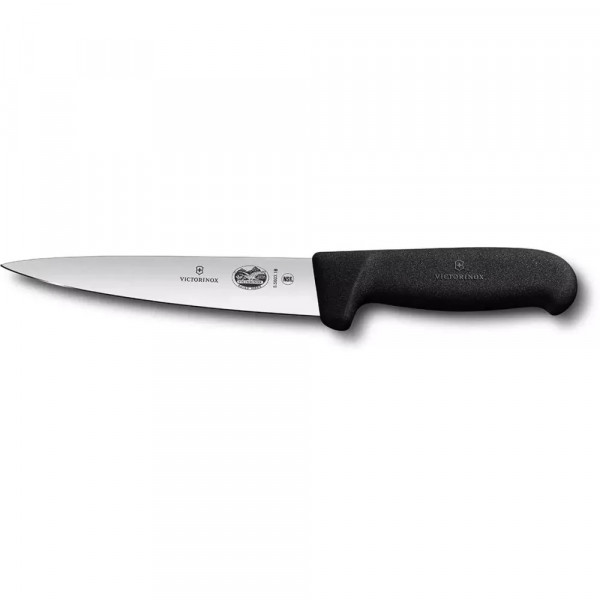 Ніж кухонний для м'яса обробний 18 см універсальний Victorinox Fibrox Sticking пряме лезо ладка кромка Чорний (5.5603.18)