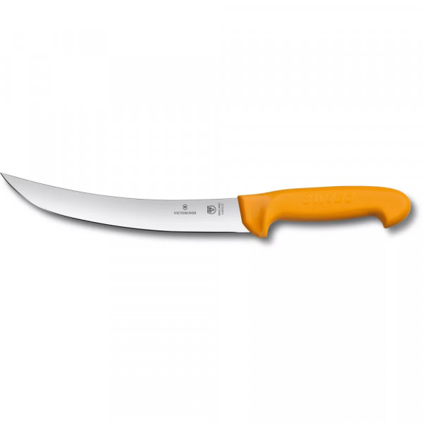 Ніж кухонний м’ясника 22 см Victorinox SWIBO Butcher вигнуте гладке лезо Жовтогарячий (5.8435.22) Ніж кухонний м’ясника 22 см Victorinox SWIBO Butcher вигнуте гладке лезо Жовтогарячий (5.8435.22)