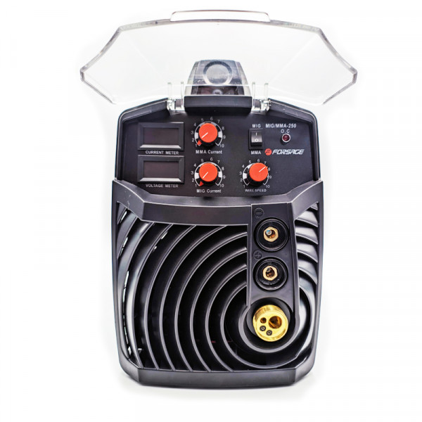 Зварювальний апарат Profi MIG, MMA (220V, 7.2кВт, 20-250А, електрод 1,6-5мм, дріт 0.6-1мм, к-т потужності 0.98, раб. цикл 60%, IP2IS) з аксесуарами FORSAGE F-MIG/MMA250