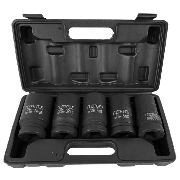 Набір головок ударних глибоких 1''5пр.(12гр.)(27,32,33,36,41мм), в кейсі ROCKFORCE RF-8051-9MPB
