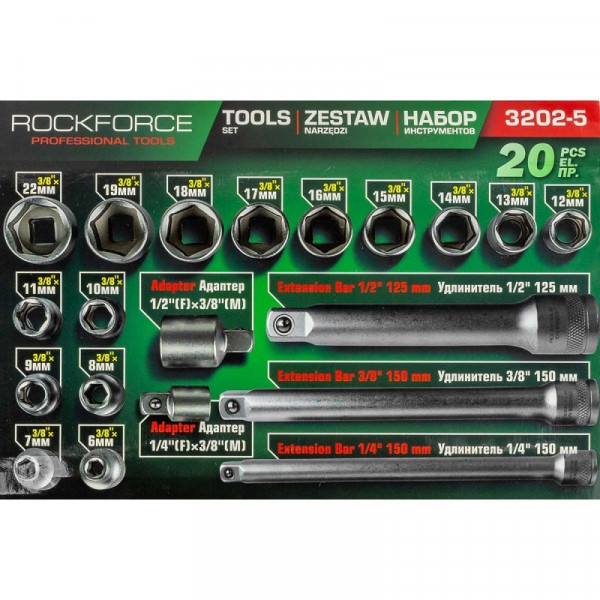 Набір інструментів 20 предметів 3/8" ROCKFORCE RF-3202-5