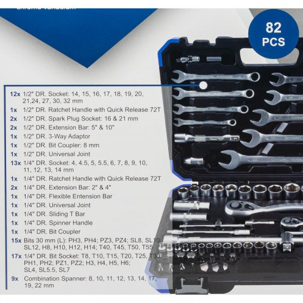 Набір інструментів 82 предмета 1/2'', 1/4'' SCHEPPACH SCH-4821-5 Набір інструментів 82 предмета 1/2'', 1/4'' SCHEPPACH SCH-4821-5