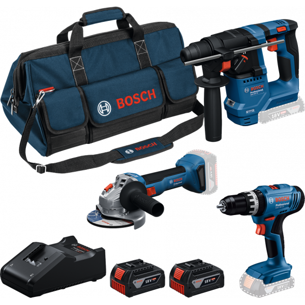 Комбінований комплект Bosch Professional 18V GSB + GBH + GWS + 2x акумулятори 4.0 Ah (0615A500AG)