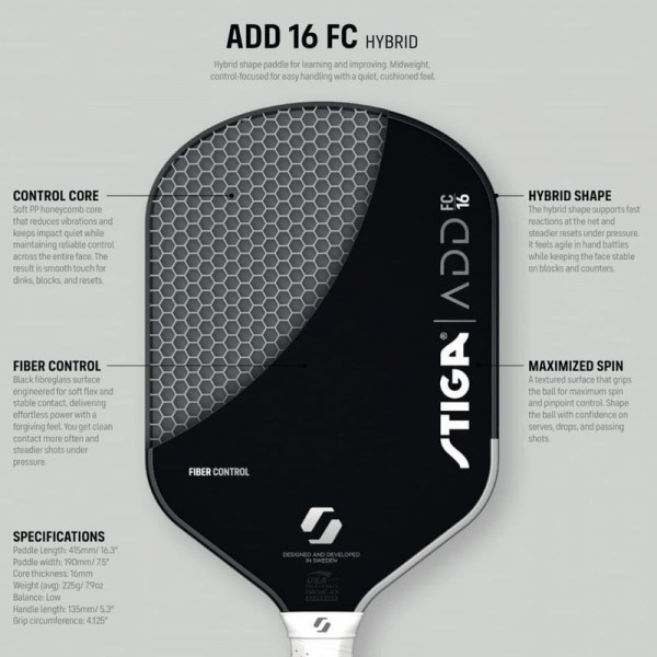 Ракетка для піклболу Stiga ADD FC 16 Hybrid (3201-0512-02) 932361