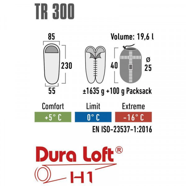 Спальний мішок High Peak TR 300/0°C Dark Red/Grey Right (23061) (929556)