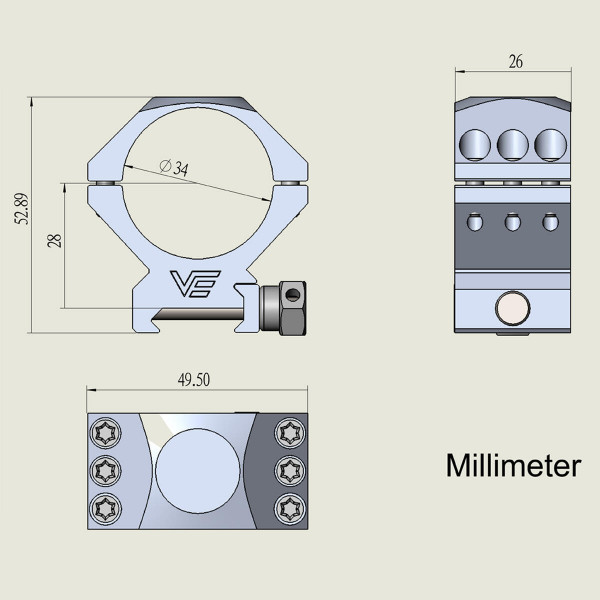 Кільця Vector Optics X-Accu 34 мм Weaver низькі SCTM-52