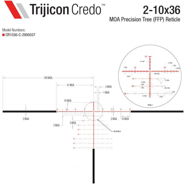 Приціл оптичний TRIJICON Credo 2-10x36 (30 мм) illum. MOA Tree Crosshair FFP Red CR1036-C-2900037