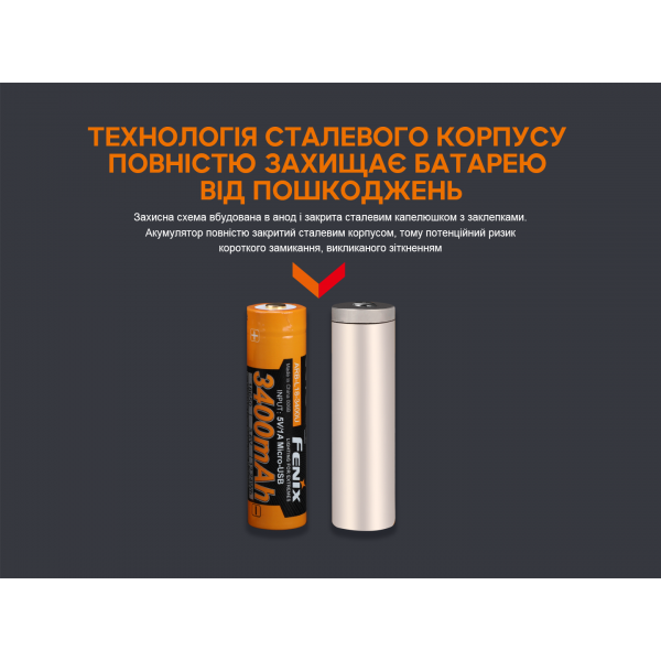 ARB-L18-3400U Акумулятор 18650 Fenix (3400 mAh) micro usb зарядка ARB-L18-3400U ARB-L18-3400U Акумулятор 18650 Fenix (3400 mAh) micro usb зарядка ARB-L18-3400U