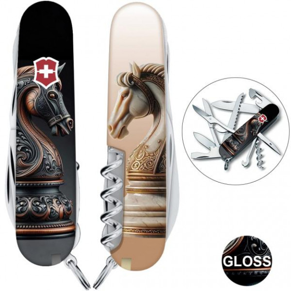 Швейцарський складаний ніж 91мм Victorinox HUNTSMAN ZODIAC Шаховий кінь 1.3713.3.Z5310pk