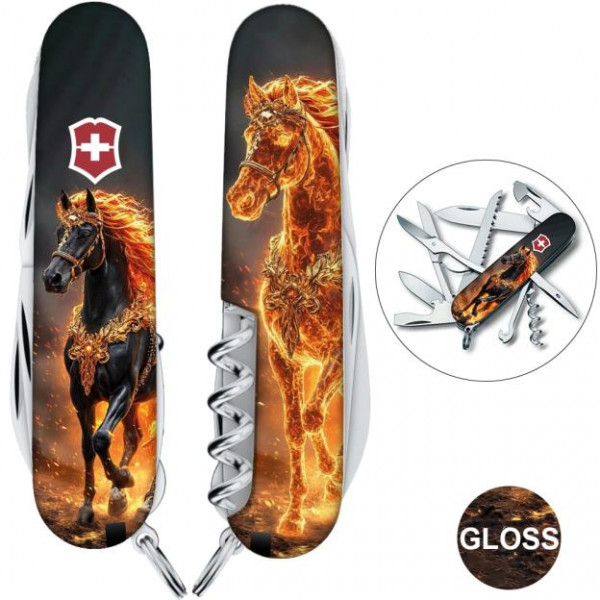 Швейцарський складаний ніж 91мм Victorinox HUNTSMAN ZODIAC Золотий кінь 1.3713.Z5220pk
