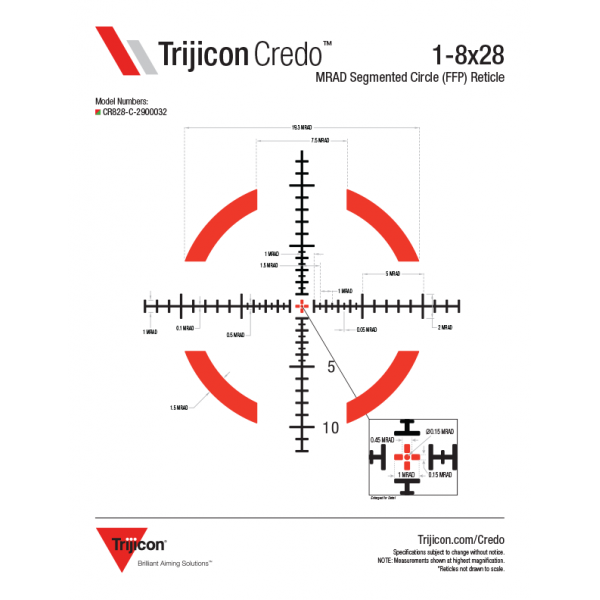 Приціл оптичний TRIJICON Credo 1-8x28 (34 мм) illum. Red/Green MRAD Segmented Circle CR828-C-2900032