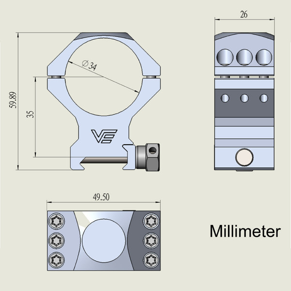 Кільця Vector Optics X-Accu 34 мм Weaver середні SCTM-53